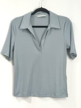 Abercrombie & Fitch Top Womens Medium Blue Ribbed Stretch Polo NWOT